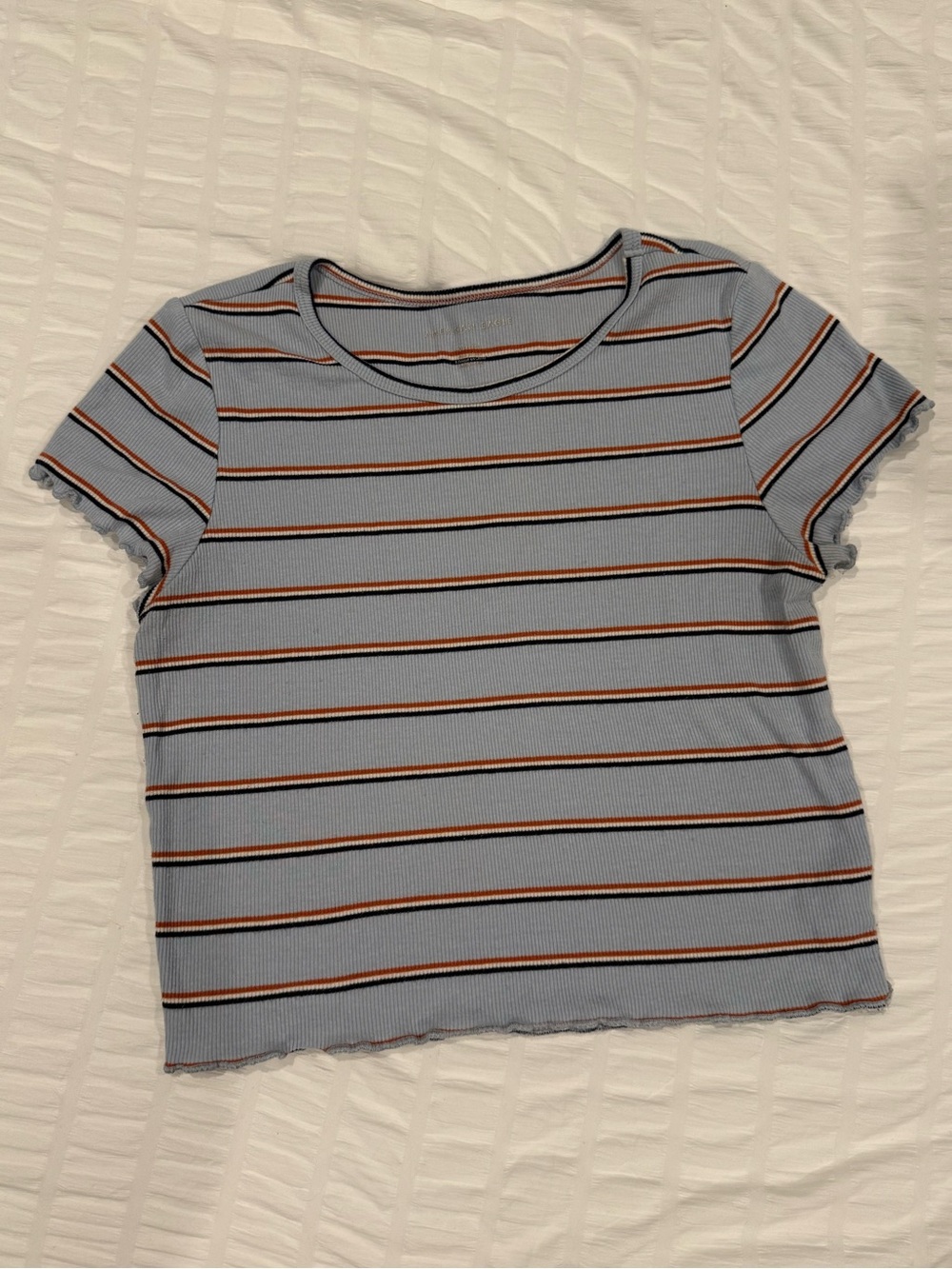 American Eagle Light Blue Striped Ribbed Tee